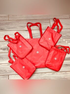 Lululemon Reusable Tote Bag Lot 5 Red Shopping Bags 1 Large 4 Small Logo